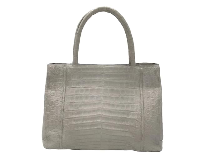 Autre Marque Nancy Gonzalez Light Grey Genuine Crocodile Skin Leather lined Top Handle Bag Exotic leather  ref.1139381