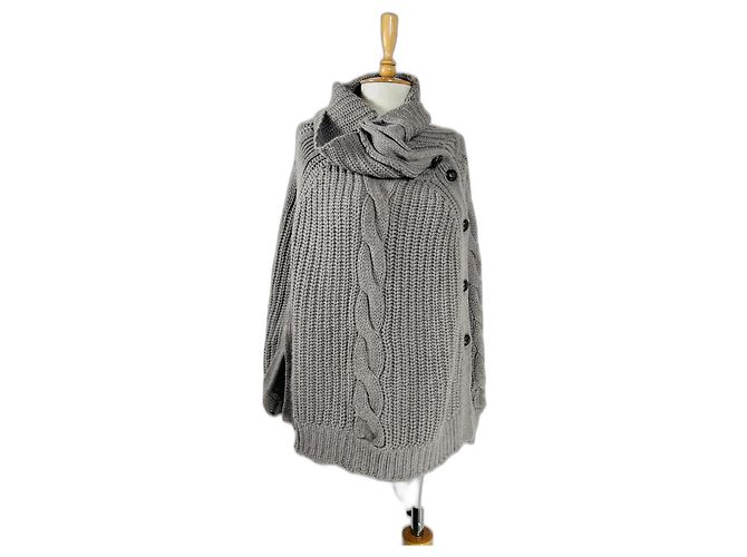 Autre Marque Repeat Cardigan Poncho Braun Merino Wolle M