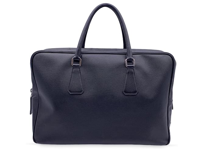 Prada Sac de travail en cuir Saffiano noir avec fermeture éclair sur le dessus  ref.1141814