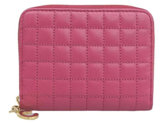 Céline Gesteppte kompakte Geldbörse mit Reißverschluss U 9P 1139 Pink Leder Kalbähnliches Kalb  ref.1141818