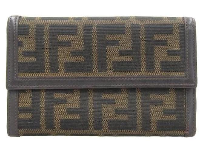 Fendi Zucca Canvas Trifold Wallet Brown Cloth  ref.1141835