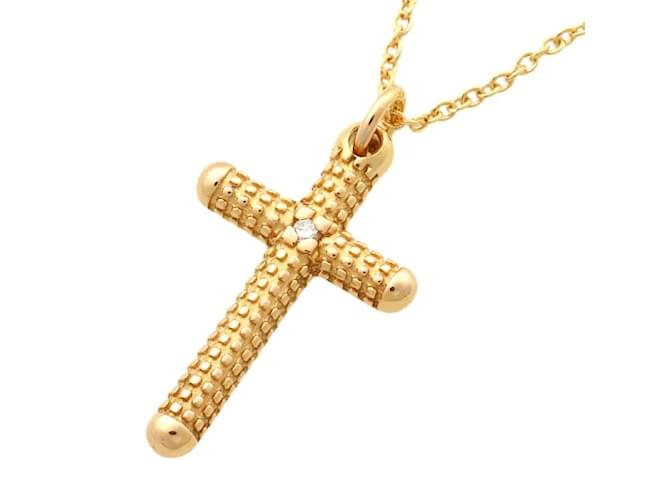 & Other Stories 18K Diamond Cross Pendant Necklace Golden Metal Gold  ref.1141839