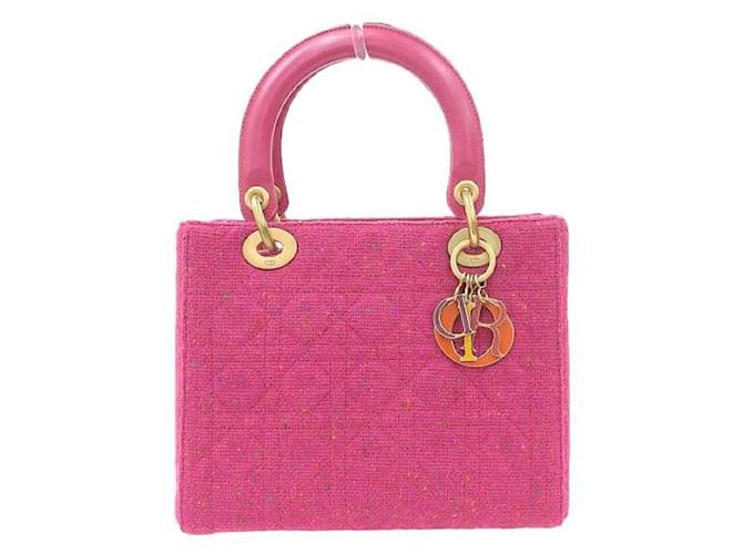 Tweed Lady Dior Handbag  in Very Good Condition Pink Cloth  ref.1141843