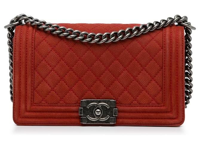 Chanel Red Medium Caviar Boy Flap Bag Leather  ref.1142027