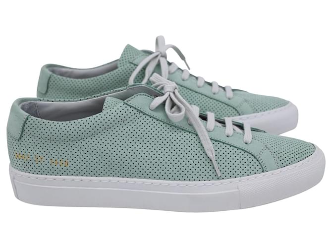 Autre Marque Common Projects Original Achilles Low Perforated Sneakers in Teal Calfskin Leather Green Pony-style calfskin  ref.1142074