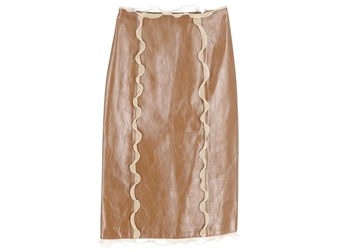 Fendi Silk-Ruffled Pencil Skirt In Brown Crackled Leather   ref.1142076