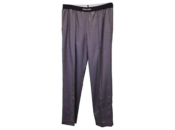 Pantaloni dritti con cintura con logo Tom Ford in cashmere grigio Lana  ref.1142079