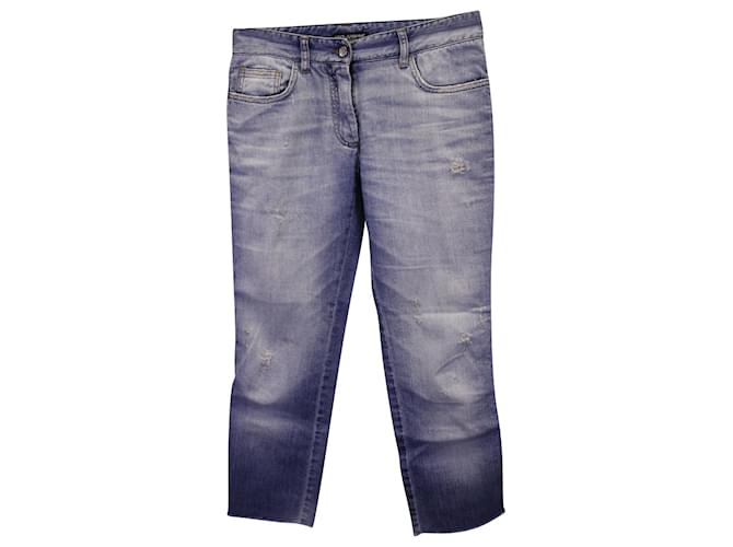 Dolce & Gabbana Jeans cortados com borda crua desgastada em jeans de algodão azul  ref.1142081