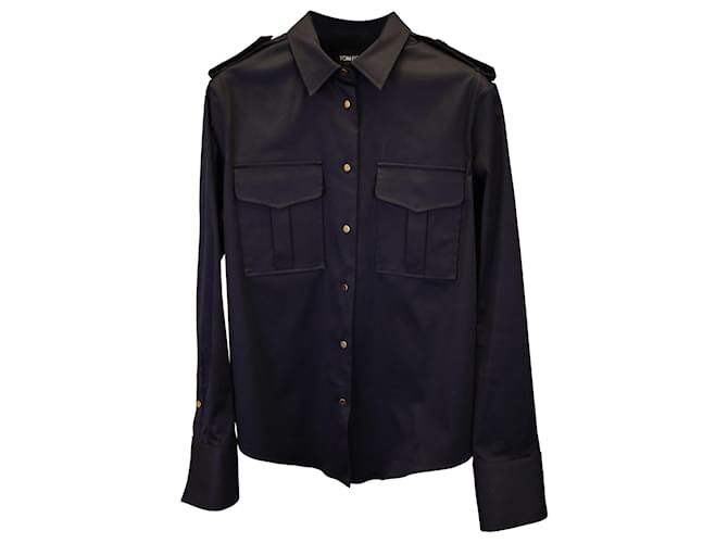Camisa con botones de satén Tom Ford en algodón negro  ref.1142083