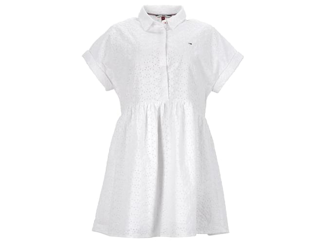 Tommy Hilfiger Damen Kurzarm-Hemdkleid aus Baumwollpopeline in weißer Baumwolle  ref.1142106