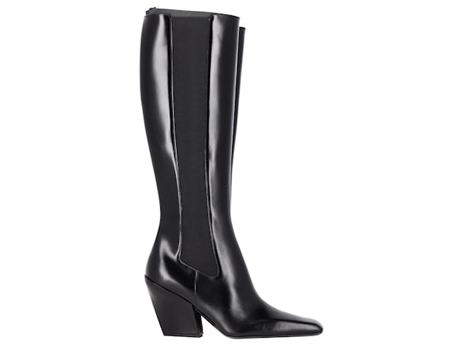 Hohe Chelsea-Stiefel von Prada mit quadratischer Zehenpartie aus schwarzem Leder  ref.1142118