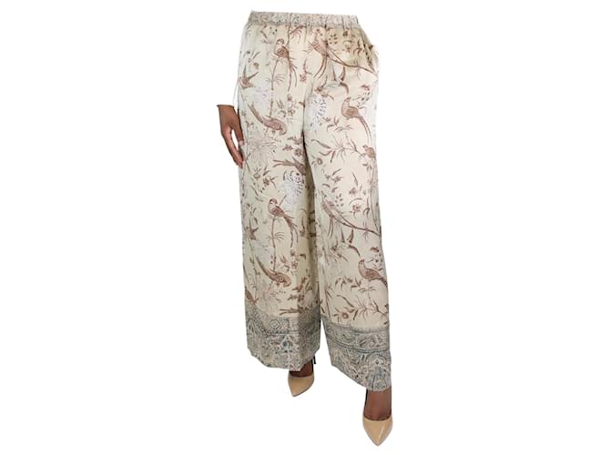 Autre Marque Beige floral printed silk trousers - size L  ref.1142137