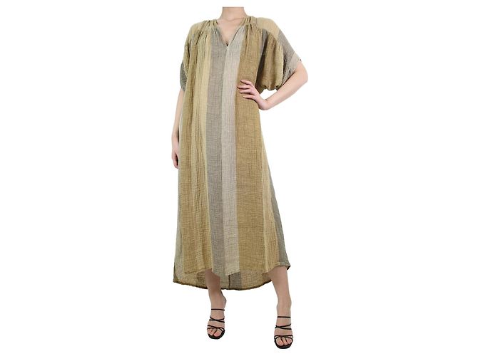 Masscob Beige gestreiftes Kleid mit V-Ausschnitt – Größe M/l
