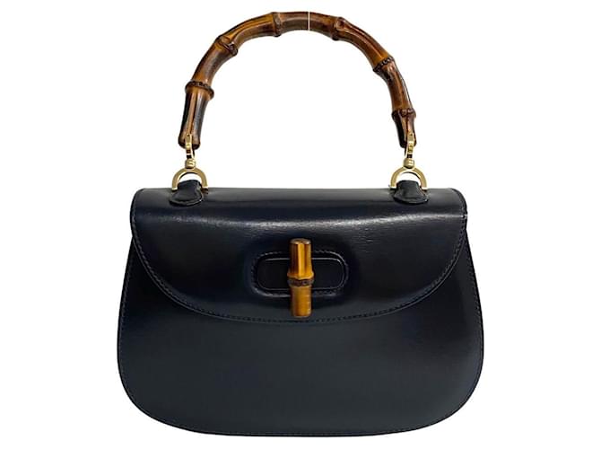 Gucci Bamboo Navy blue Leather  ref.1142196