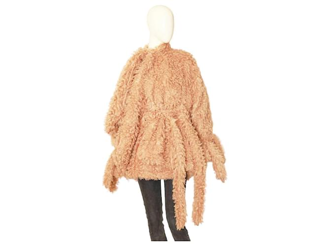 Roland Mouret Albertin beige oversized style faux fur tie detailed coat XS Polyester  ref.1142295