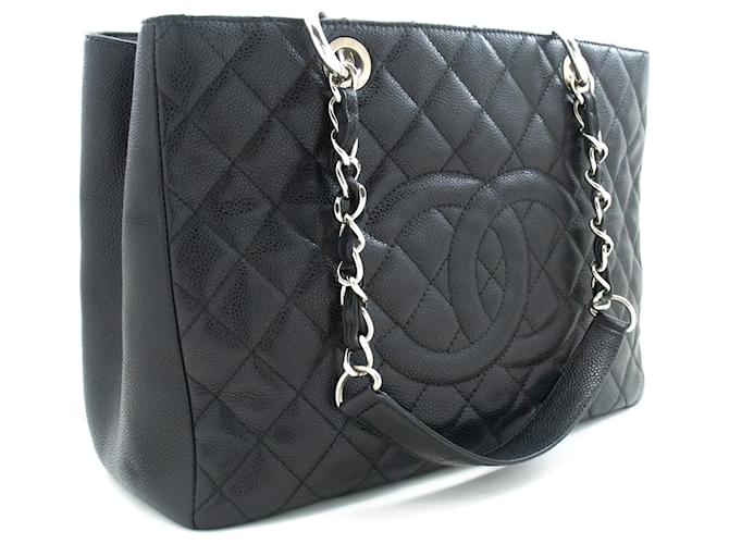CHANEL Caviar GST 13" Grand Shopping Tote Chain Shoulder Bag Black Leather  ref.1142305