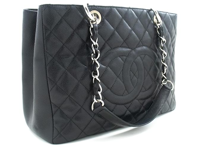 CHANEL Caviar GST 13"Grand Shopping Tote Chain Sac à bandoulière noir Cuir  ref.1142305