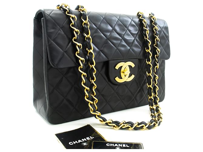 CHANEL Classic Large 13" Flap Chain Shoulder Bag Black Lambskin Leather  ref.1142308