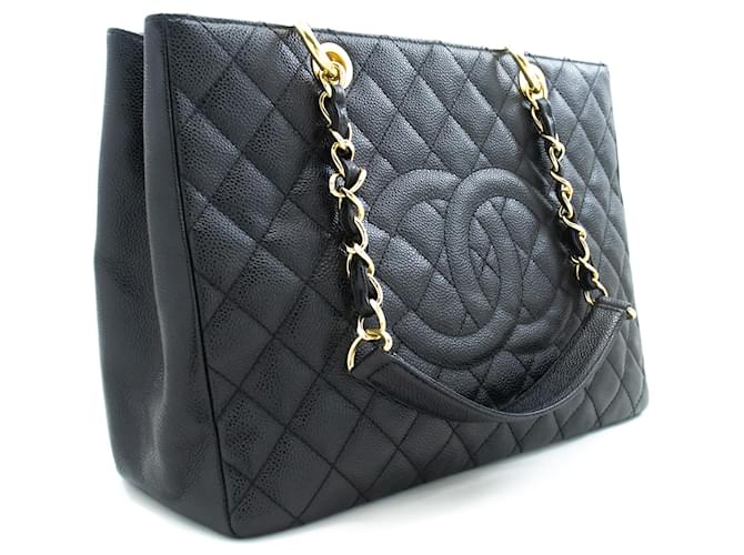 CHANEL Caviar GST 13" Grand Shopping Tote Chain Shoulder Bag Black Leather  ref.1142310