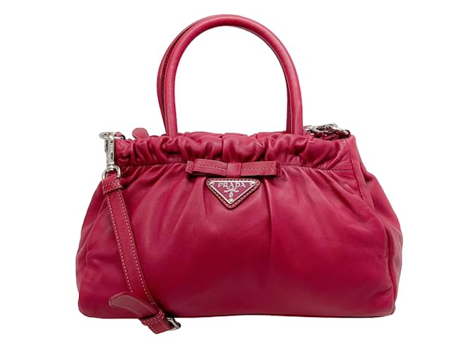 Autre Marque Bolso satchel de cuero frambuesa con lazo de Prada Rosa  ref.1142357