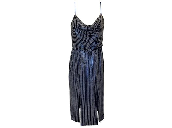 Autre Marque Haney Navy Blue / Silver Bead and Sequin Embellished Dress Synthetic  ref.1142366