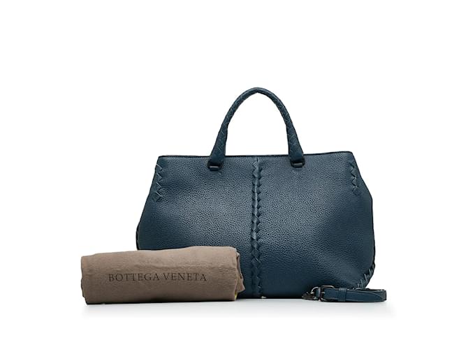 Bottega Veneta Sac cabas en cuir à bordure intrecciato Veau façon poulain Bleu  ref.1142399