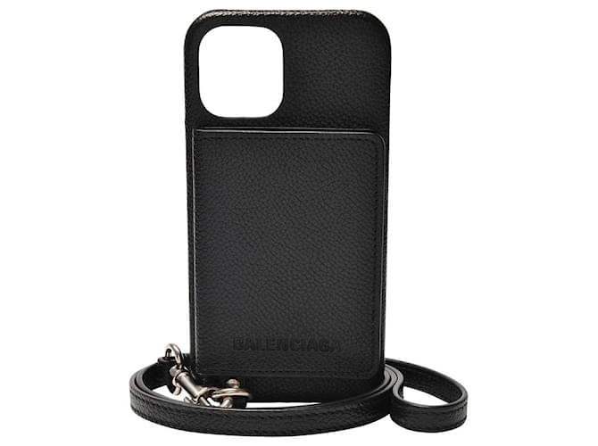 Balenciaga iPhone 11 Sac Pro Max Mini en Cuir Grainé Noir  ref.1142539
