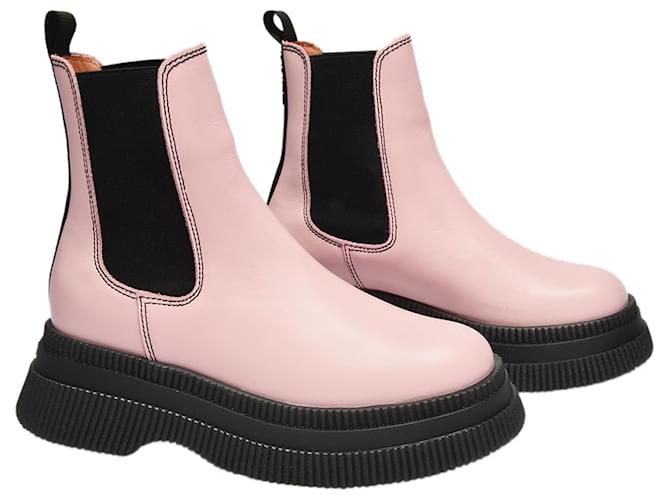 Ganni Creepers Ankle Boots in Pink Leather  ref.1142542