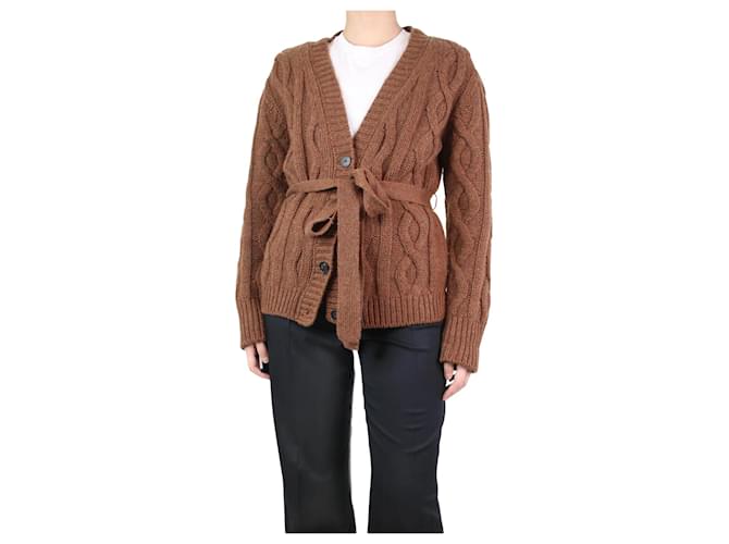 Autre Marque Brown belted cable knit cardigan - size M Cashmere  ref.1142550