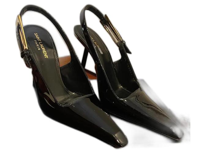 Saint Laurent Lee sapatos tipo estilingue Preto Couro envernizado  ref.1142553