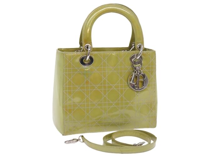 Christian Dior Canage Hand Bag Patent leather 2way Green Auth bs10107  ref.1142599