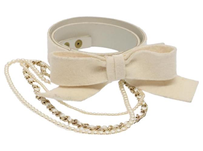 CHANEL Pearl Belt Wool 80/32 37.4"" White CC Auth bs9177  ref.1142631