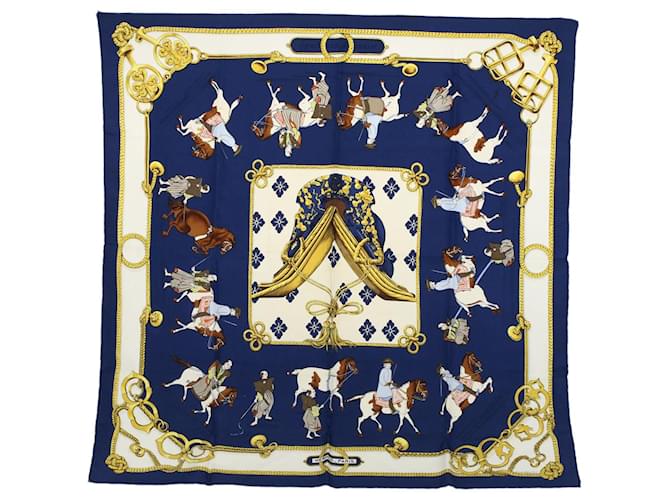 Hermès HERMES CARRE 90 Bufanda de equitación japonesa de seda azul marino Auth ar10773  ref.1142679