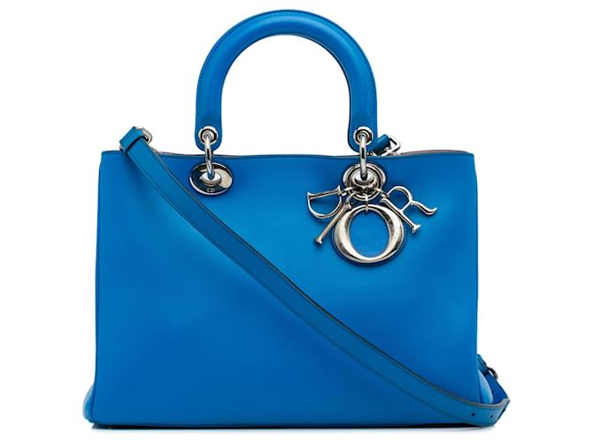 Bolsa Grande Dior Azul Diorissimo Couro Bezerro-como bezerro  ref.1143055