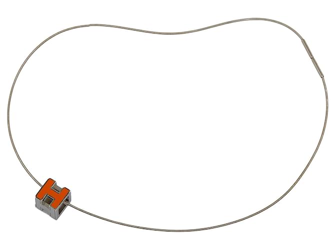 Hermès Hermes Silver Cage dH Cube Necklace Silvery Metal  ref.1143080