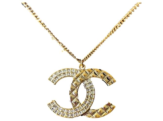 Chanel CC B17C-Logo Halskette mit GHW-Kristallen in Antikgold mit Boxanhänger Golden Metall  ref.1143093