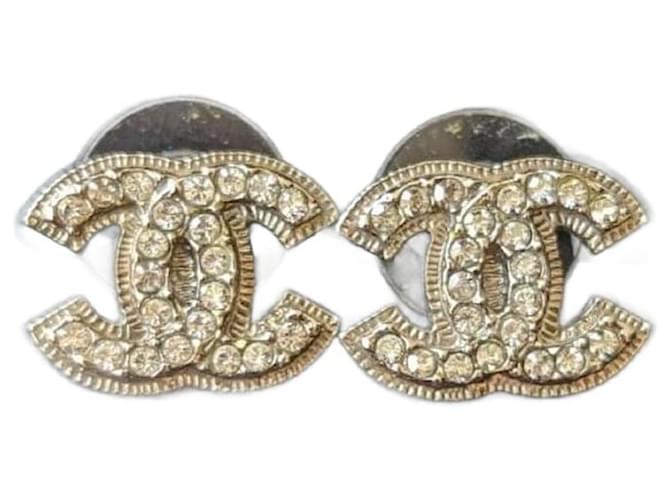 Chanel CC A13V Logo Classic Timeless Crystal SHW CocoMark Earrings Box Silvery Metal  ref.1143101