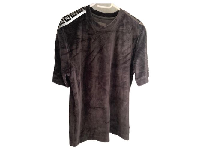 Fendi T-Shirt mit Samteffekt Schwarz mit Monogramm