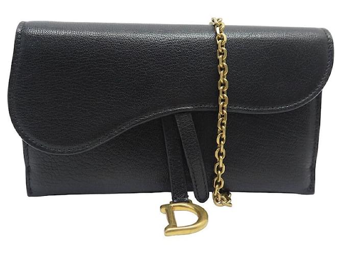 NEUF PORTEFEUILLE CHRISTIAN DIOR LONG A CHAINE SADDLE S5614CCEH WALLET Cuir Noir  ref.1143116