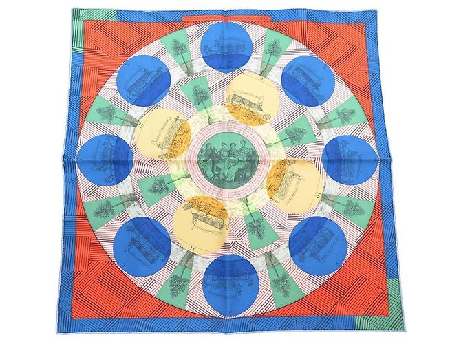 Hermès NUOVA SCIARPA HERMES SCIARPA HERMES JEU DES OMNIBUS ET DAMES BLANCHES GAVROCHE Blu