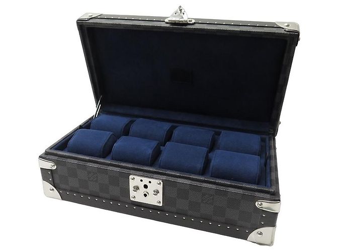 Neue Box 8 LOUIS VUITTON N UHREN48226 UHRENBOX AUS CHECKER-GRAPHIT Anthrazitgrau