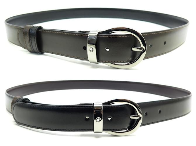 MONTBLANC BELT WITH RUTHENIEE T OVAL REVERSIBLE PIN BUCKLE110 BELT Black Leather  ref.1143170