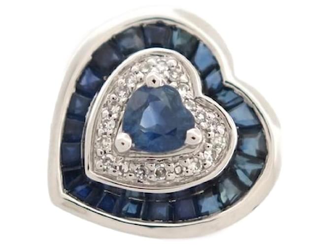 Autre Marque NEW HEART T WHITE GOLD RING59 SAPPHIRE SET BAGUETTE DIAMOND SAPPHIRE RING Silvery  ref.1143181