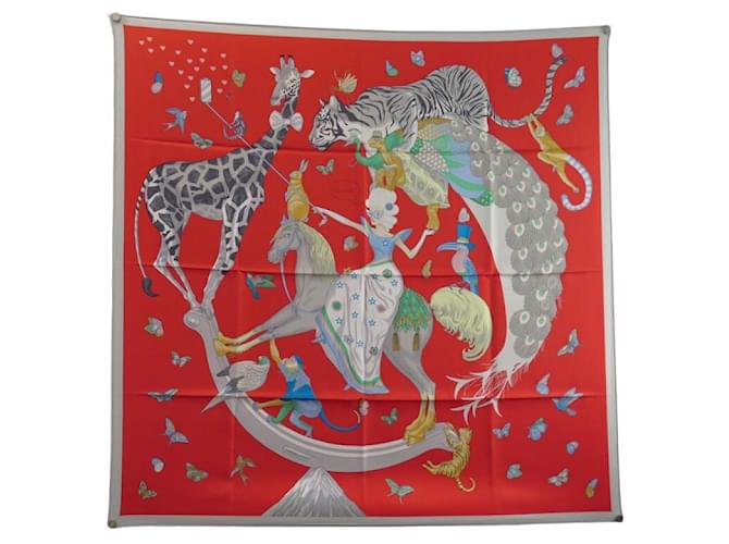 Hermès NEUF FOULARD HERMES STORY H003875S SOIE ROUGE CARRE 90 2022 NEW RED SILK SCARF  ref.1143183