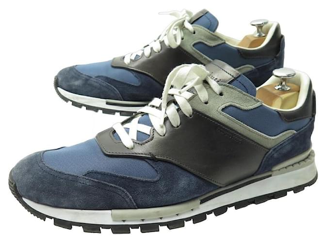 BERLUTI SHOES RUN TRACK SNEAKERS 9.5 43.5 SUEDE AND LEATHER SNEAKERS SHOES Blue  ref.1143190