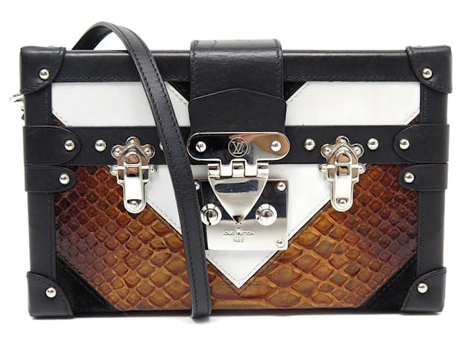 LOUIS VUITTON HANDBAG PETITE MALLE PYTHON SPECIAL EDITION LEATHER CANVAS BAG Brown Exotic leather  ref.1143217