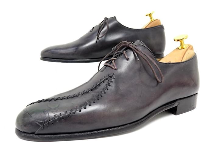 BERLUTI SHOES RICHELIEU ALESSANDRO B1074 6 40 PIECE RECOVERED SCRITTO Grey Leather  ref.1143221