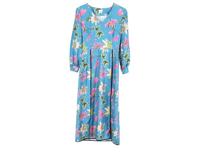 Abito midi floreale Iris & Ink in seta blu
