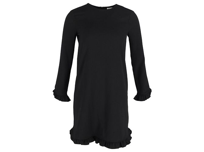 Ganni Kleid mit Rüschensaum aus schwarzem Polyester