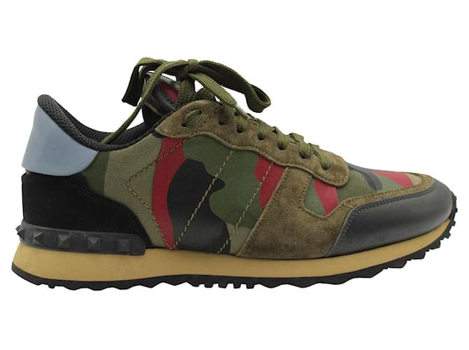 Autre Marque Valentino Garavani Rockrunner Camouflage Sneakers in Multicolor Suede Green Olive green Leather  ref.1143257